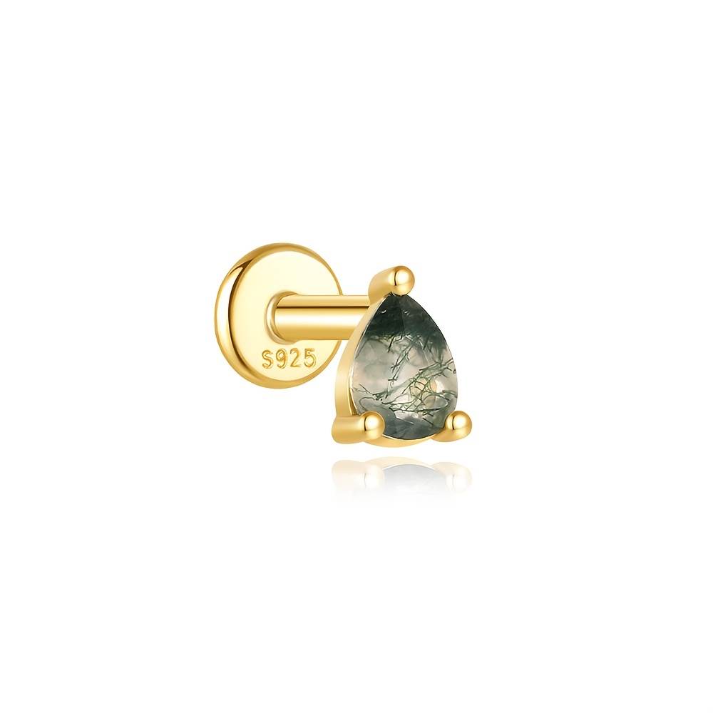 Women's 925 Silvery Moss Agate Water Drop Stud Earrings
